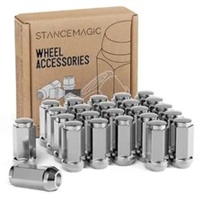 24pcs Silver 14x1.5 Lug Nuts (1.8" Length x 0.90" Width) Bulge Cone Acorn Taper