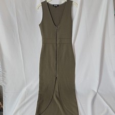 Missguided High Low Dress 12 Front Zipper Sheath Womens Green Sexy Goblincore