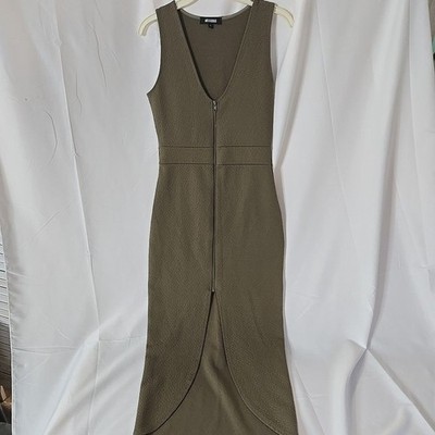 Missguided High Low Dress 12 Front Zipper Sheath Womens Green Sexy  Goblincore | eBay
