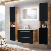 Badezimmer BadmöBel Komplettset Anthrazit 81Cm Waschtisch Spiegel 2 HochschräNke