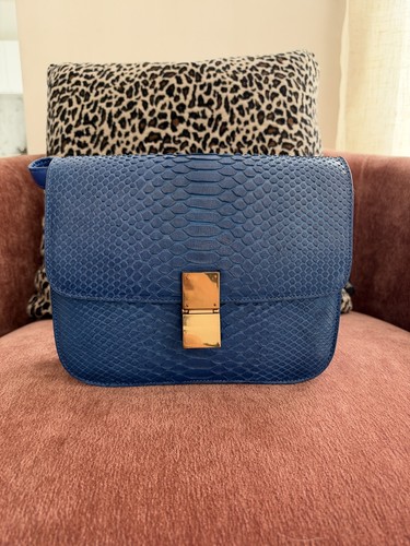 Celine Python Royal Blue Box GHW Medium Flap Handbag Cross Body Bag 