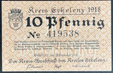 10 Pfennig Erkelenz 1919 serial note emergency money voucher 16.02.a3.02