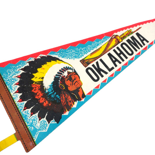 Oklahoma Native American Chief Vintage Souvenir Pennant 8" x 25"