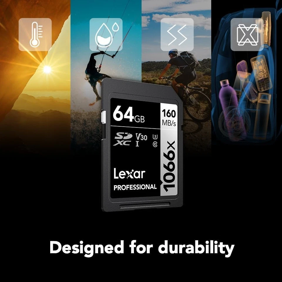 Lexar 64GB Professional 1066x SD Card, UHS-I, C10, U3, V30, Full 64GB, Black  - Image 4 of 4