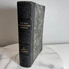 Vintage Antique Danish Reference Book MARBLED EDGING Leather Bound 1930s