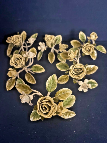 Vintage Metal Rose Napkin Rings Set of 6 Yellow White Shabby Chic