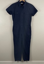 Outerknown Womens M Navy Blue S.E.A. Jumpsuit Short Sleeve Organic Cotton Linen