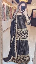 Latest New Heavy Faux Georgette Top Palazzo And Black Dupatta For Function Wear