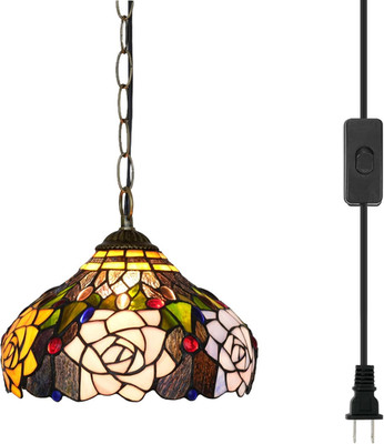 Vintage Tiffany Rose Stained Glass Pendant Light for Home & Kitchen 12