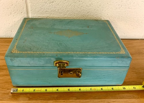 Vintage Blue Leatherette 2-Tier Jewelry Box Burgundy Velvet Lining As Is - Picture 6 of 8