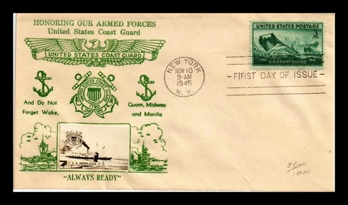 DR JIM STAMPS US COVER WWII COAST GUARD FDC SCOTT 936 CROSBY PHOTO CACHET