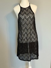 VICTORIA'S SECRET BLACK LACE CHEMISE SIZE: L FLORAL DESIGN NEW