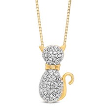 0.20 Carat Diamond Cat Pendant in Yellow Plated Sterling Silver on 18 Inch Chain