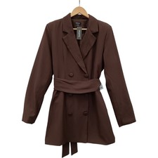 Boohoo Blazer Dress UK14 Brown Belted Double Breasted BNWT Womenswear - Preloved