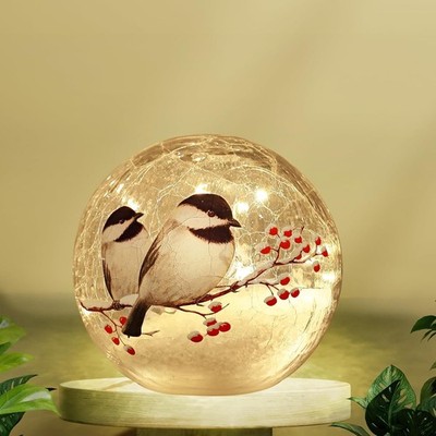Glass Ball Light Birds Pattern Crackle Warm White Night Lamp For Bedroom Livingr