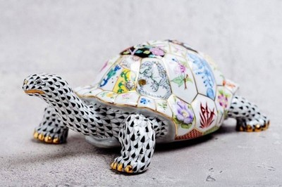 HEREND Turtle Figurine Black Ceramic Approx. 22cm Boxed Stored Item Limited 300