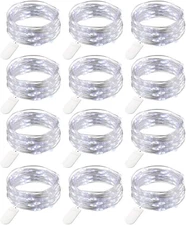 12 Pack Fairy Lights Battery Operated String Lights，7Ft 20LED Waterproof Silver