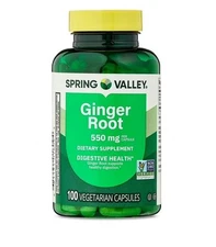 Spring Valley Ginger Root Digestive Health Supplement Capsules 550 mg 100 Ct.