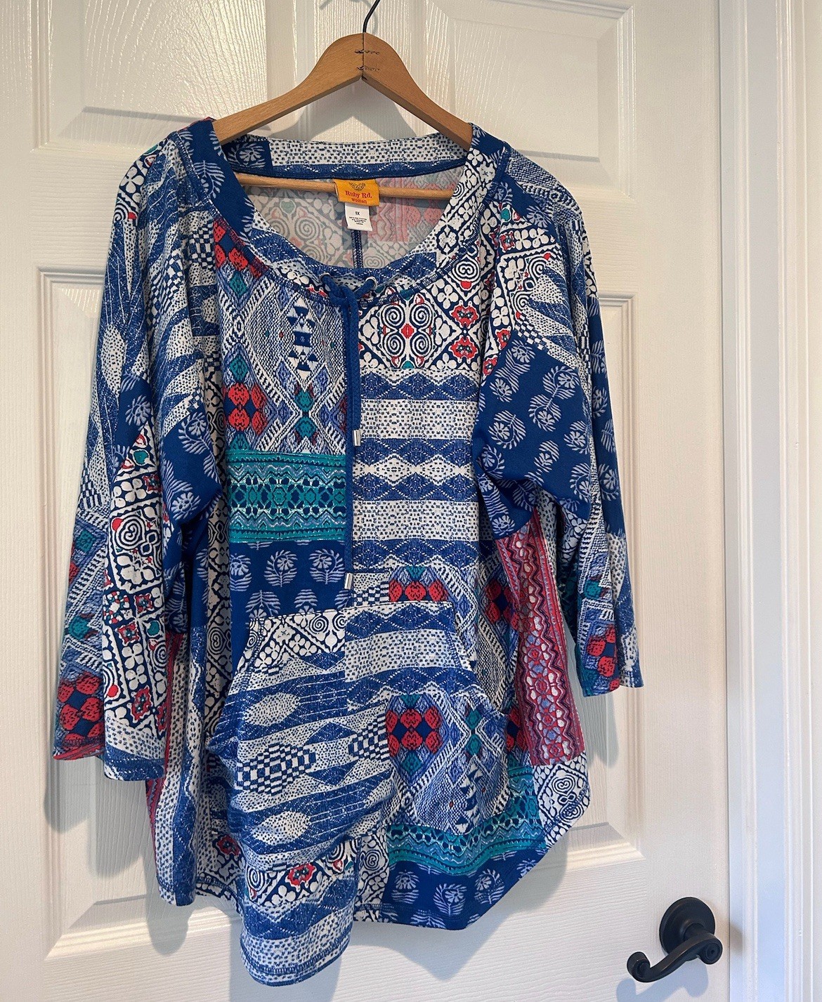 Ruby Rd. Womens 1X Blue & Red Patchwork Long Slee… - image 2