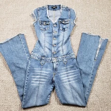 JNCO Jeans Denim Jumpsuit Womens Small Blue Flare Bootcut Vintage Y2k 2000s 90s
