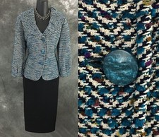 BEAUTIFUL St John jacket blue tan black multi suit blazer size 10