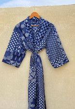 Indian Handmade 100 Cotton Floral Printed Bath Robe Dressing Gown Long Kimono