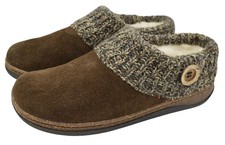 Clarks Womens Size 8 Knit Collar Dark Brown Lined Slip On Slippers Shoes