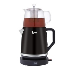 Tetera Eléctrica con Tetera de Vidrio, Hervidor de Acero Inoxidable 1.8L, Negro