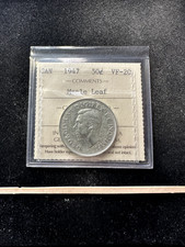 1947 Maple Leaf (Lft) ICCS Graded Canadian Silver ¢50 Cent,**VF-20** # MK 650