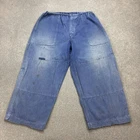 VTG French Trousers Adult 34x24 Blue Chore Workwear Sun Faded Herringbone Men