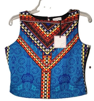 NWT Bisou Bisou Womens Size Medium Blue Multicolor Aztec Sleeveless Top