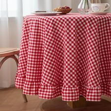Checkered 100 Washed Cotton Tablecloth 70 Inch Ruffled Gingham Table Cloth W...
