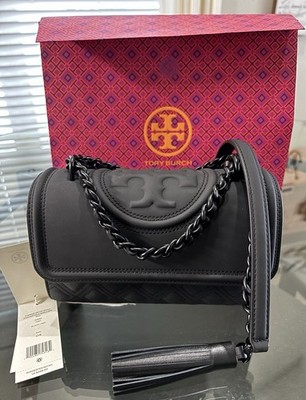 Tory Burch Matte Black Small Fleming Convertible Shoulder Bag NWT 