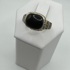 Vintage 925 Sterling Silver black Onyx And Marcasite Ring Size 7
