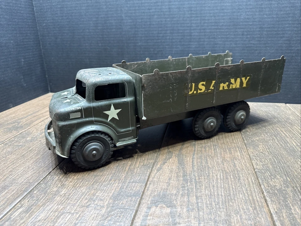 Camión de transporte TX-163 VINTAGE AÑOS 40 ACERO PRENSADO ESTAÑO MARX EJÉRCITO DE EE. UU. Foto 3 de 4