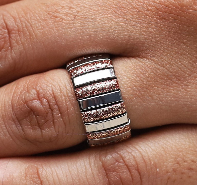 QVC Steel by Design Stainless Steel Stretch Glitter Ring Size Small