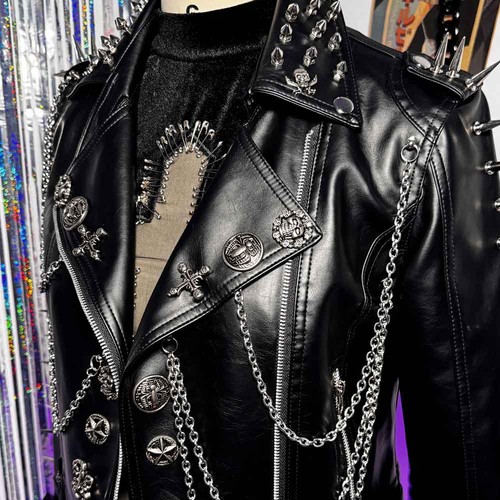 Chain DIY Cyber Goth Y2K PU Leather Skull Studded Jacket Punk Rock Cross E-Girls - Picture 11 of 14