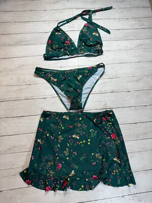Unbranded Women's V Neck Floral Printed High Waist Three Piece Swimsuit Size: XL