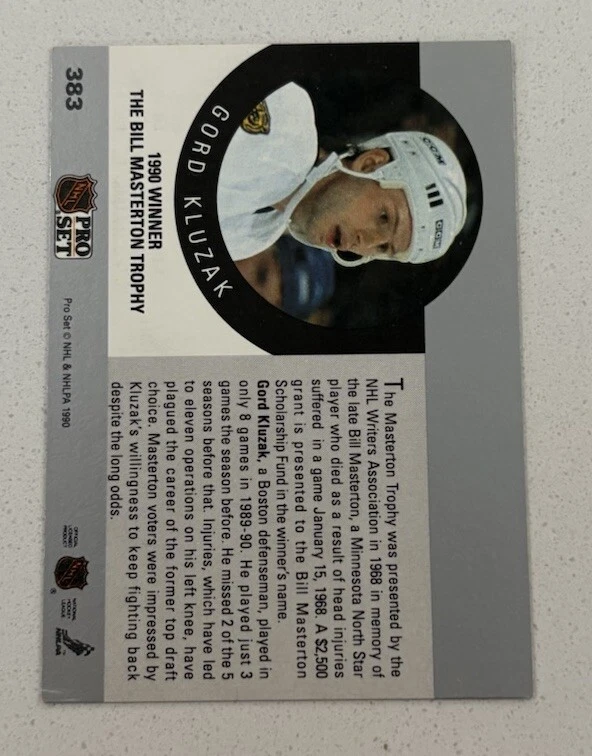 1990-91 Pro Set Gord Kluzak #383 Boston Bruins - Image 2 of 2