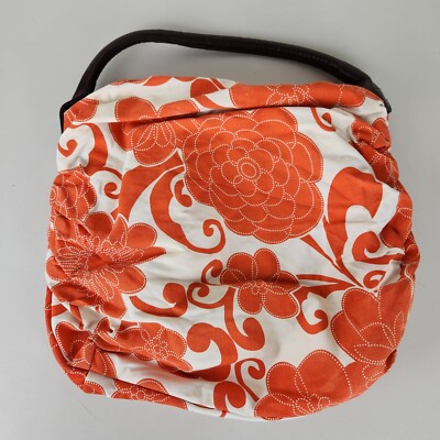 Saks Fifth Avenue Shoulder Bag Womens Orange White Floral Slouch Hobo Tote 