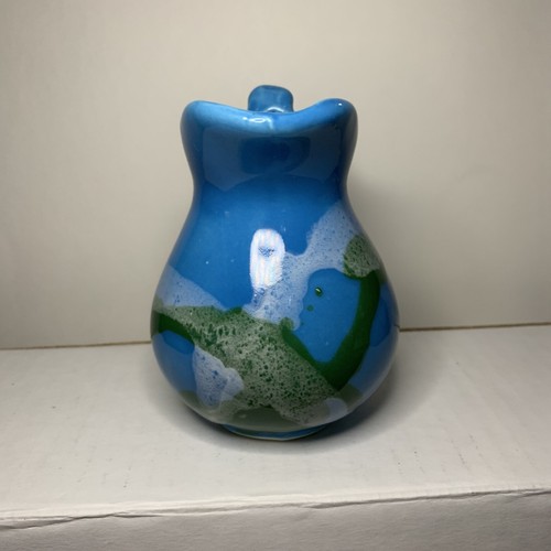 4" VTG PADEN CITY ARTWARE Pitcher Jug Blue DRIP GLAZE Glossy - Picture 2 of 8