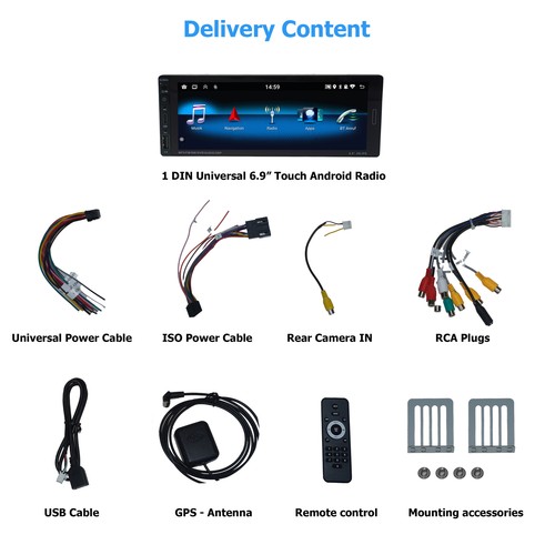 1 DIN Universal 6.9" Touchscreen Android Autoradio GPS Navigation CarPlay - Picture 9 of 10