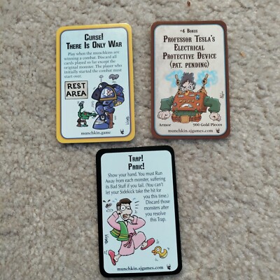 Lot of (3) New Munchkin Game Promo Cards. Unplayed. Warhammer, Steampunk, Star
