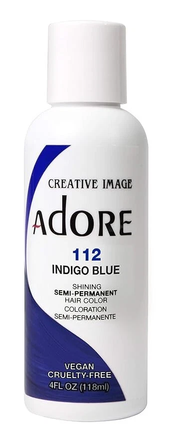 Color de cabello semipermanente Adore #112 azul índigo, 4 oz - Estuche vegano de 12 Foto 2 de 4