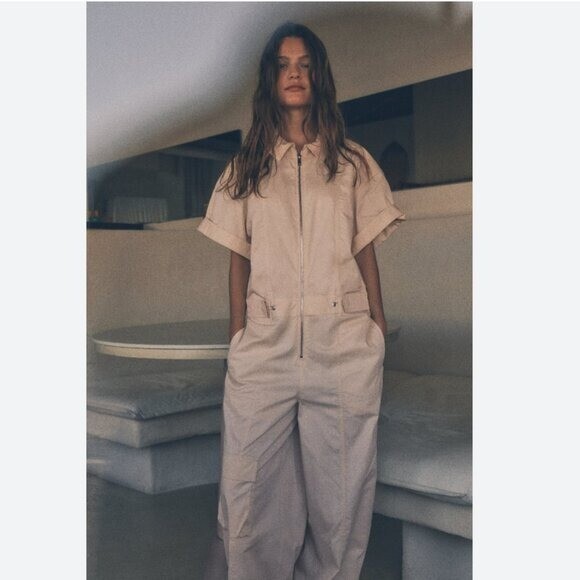 NWOT Zara FULL LENGTH GABARDINE JUMPSUIT BLOGGERS FAV Small