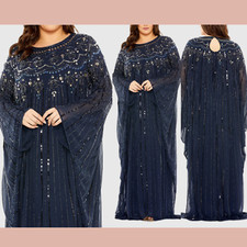 NEW Mac Duggal [ 24 ] 93875 Embellished Long Sleeve Trapeze Gown Blue #S1691