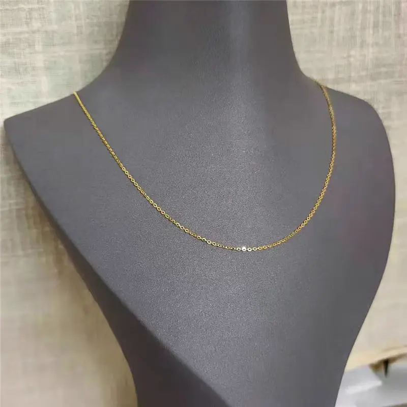 Pure Au750 18K Yellow Gold Chain Lucky Thin O Link Necklace 17.9