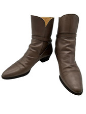Vtg Salvatore Ferragamo Women's Taupe Leather Boots Wrap Around Strap Size 5AAAA