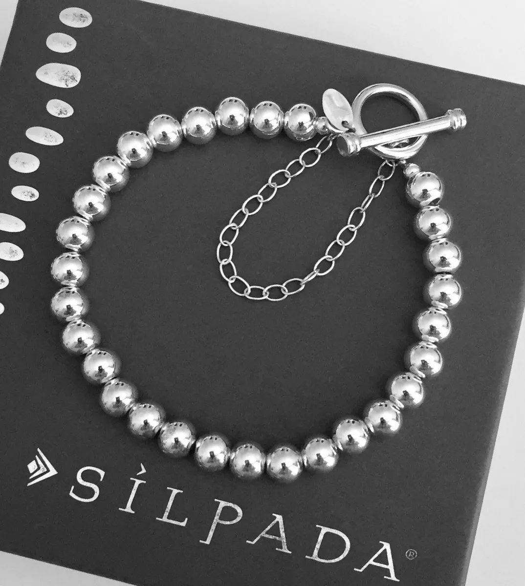 Silpada 925 Sterling Silver 6mm Ball Bead Bracelet Toggle Safety Chain B0059