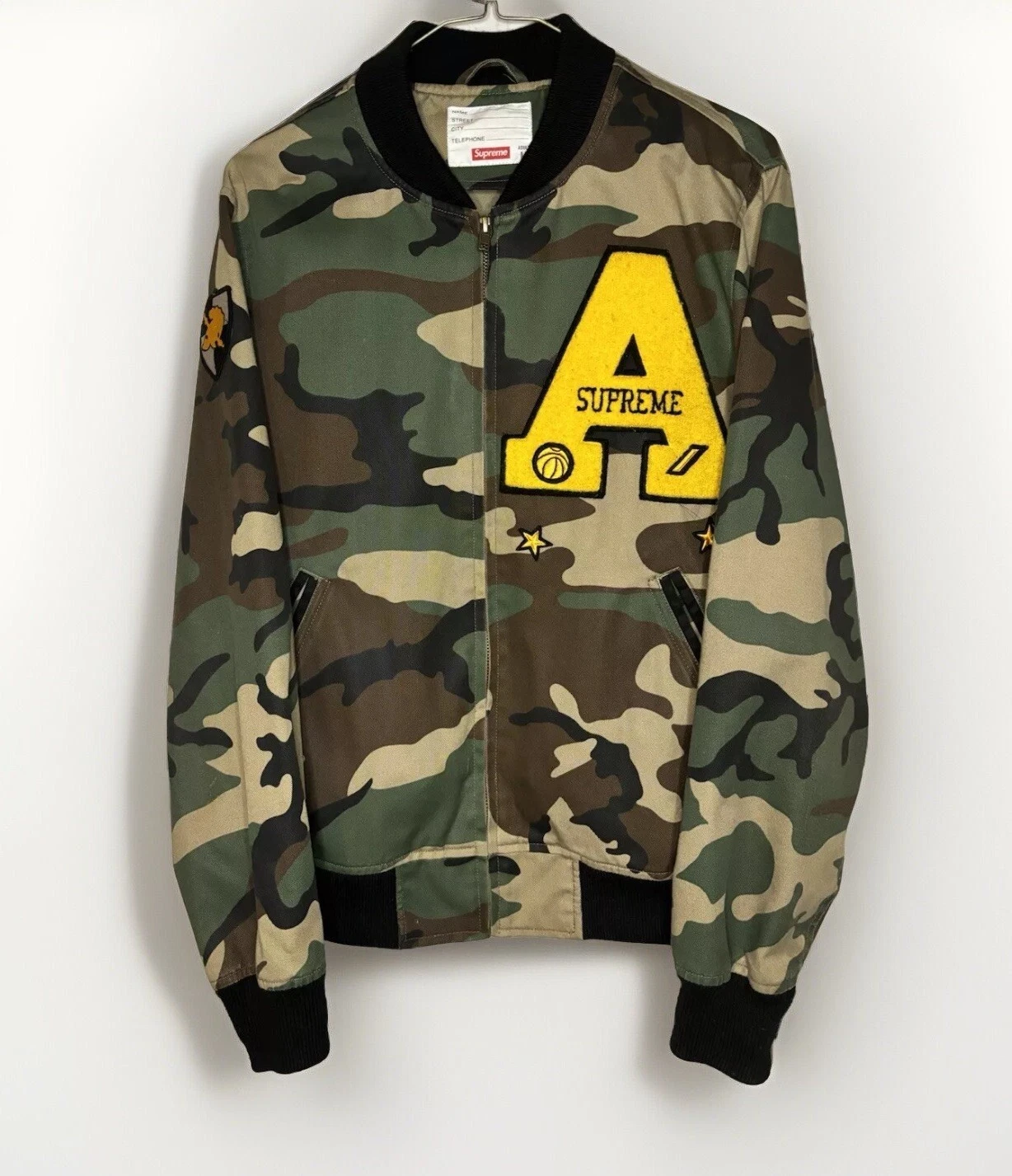Veste Supreme SS13 Cadet Varsity camo letterman taille moyenne doucement utilisée